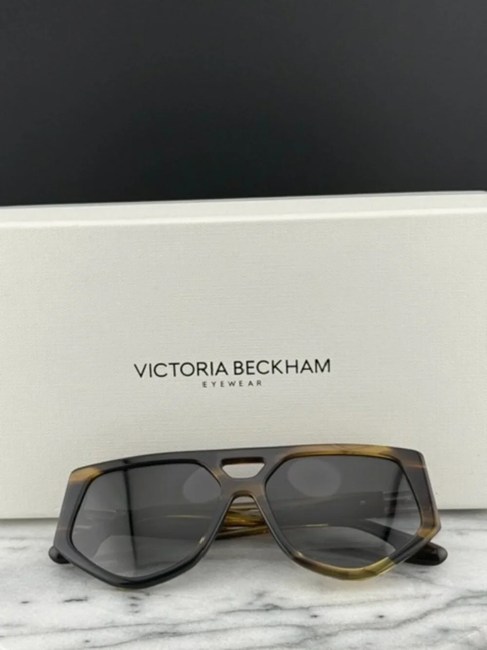 Victoria Beckham VB681S 318 Geometric Aviator Sunglasses Khaki Brown